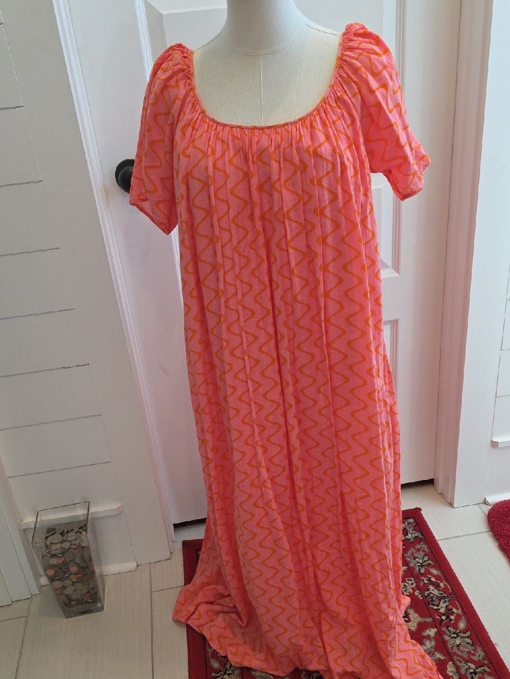 Bright Pink-Orange Zigzag Maxi Dress